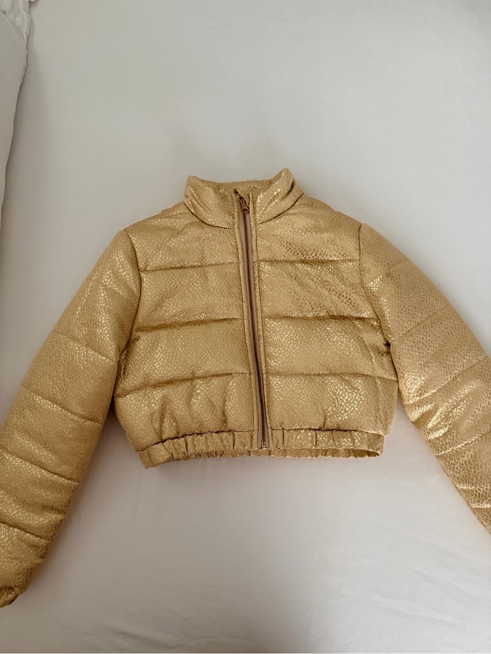 Janie & Jack Metallic Gold Cropped Puffer Jacket